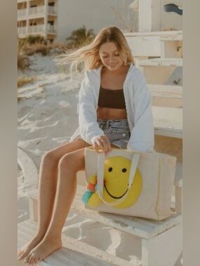 Katydid Happy Face Oversized Canvas Tote Bag